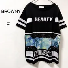 【ブラウニー】Tシャツ 半袖 宇宙柄 ロゴ プリント 宇宙柄 ブラック
