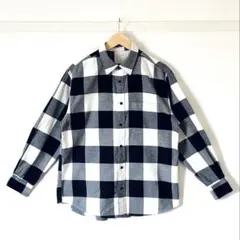 【美品】GU フランネルコットンチェックシャツ M ユニセックス 黒×白 古着