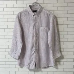 Eddie Bauer シャツ 長袖 ストライプ柄 ボタンダウンシャツ 麻のサムネイル