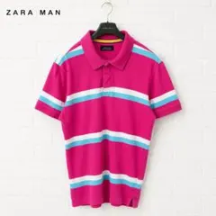 ZARA MAN ポロシャツ M ピンク ボーダー R1420のサムネイル