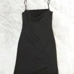 ブラックキャミワンピースブラック ストレッチ素材Mサイズ胸元ドレ―プセクシー