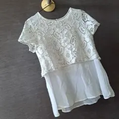 ホワイト レース 半袖トップス
