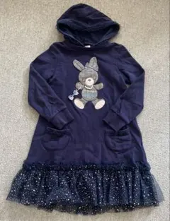 メゾピアノ　mezzo piano ネイビーウサギ刺繍ワンピース