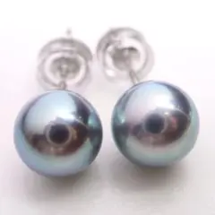 あこや真珠 黒真珠➕ホワイト ピアス ピーコックカラー ダブルパール
