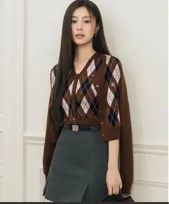 snidel ブラウン アーガイルカーディガン