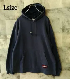 90s Reebok Lsize プルオーバーパーカー 刺繍ロゴ 紺色ネイビー