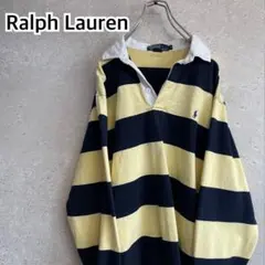 人気古着 ポロラルフローレン 太ボーダー ラガーシャツ 刺繍ポニー レアカラー