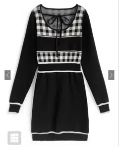 GRL ギンガムチェック柄配色ラインニットミニワンピース