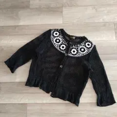 COCO ブラック刺繍カーディガン M