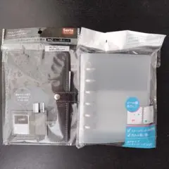 セリア B7サイズ6穴リングバインダー レザー風通帳＆カードホルダー セット