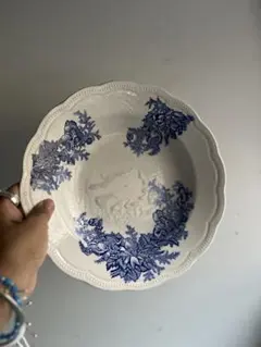 明治時代　オールド香蘭社　染付色絵金彩　大皿　ブラックホーソン　深川　輸出工芸 明治時代 オールド香蘭社 染付色絵金彩 大皿 ブラックホーソン