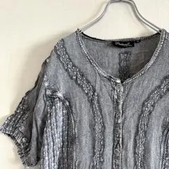 used ヴィンテージグレーシャツ グランジ シルバーボタン インド製 古着