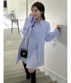 dazzlin 水色ストライプロングシャツ