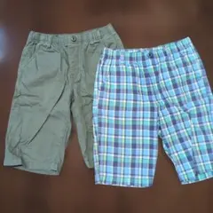 UNIQLOキッズハーフパンツセット（オリーブ・チェック柄）キッズLサイズ