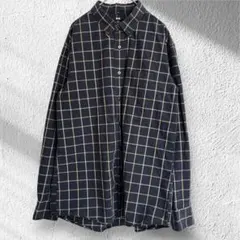 ユニクロ　UNIQLO チェック柄 長袖シャツ　ネイビー×イエロー　メンズL