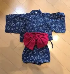ベビー 甚平 花柄 ネイビー 80cm　浴衣タイプ