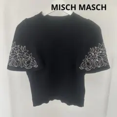 ミッシュマッシュ　刺繍入り　ラインストーン パフスリーブニット　黒　M