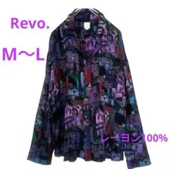 美品 Revo. アート総柄 レーヨン 長袖シャツ M L 幾何学 ビンテージ風のサムネイル