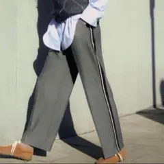 【新品】完売品 ZARA ダブルウエスト ワイドパンツ サイドライン グレー M