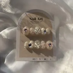 ネイルチップ　乳白色　ピンク　リボン　蝶々　バラ ハンドメイド