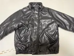 ブラック ジップアップ ジャケット フェイク レザー