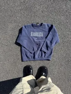 【激レア】00s ナイキ カレッジロゴ 刺繍 スウェット XL センターロゴ 紺