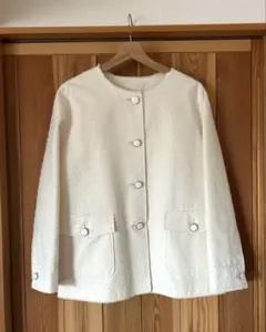 2023年theory luxe 新品 ノーカラーツイードジャケット ホワイト