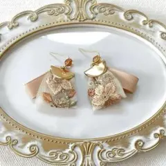 ワンコイン☆インド刺繍ピアス／ハンドメイド／ブラウン