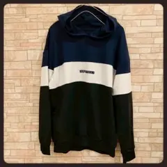 SHEIN シーイン　トリコロール パーカー メンズ　M ネイビー　ブラック