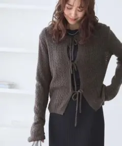 ロペピクニック レース編みメッシュニットカーディガン ダークブラウン　Fサイズ