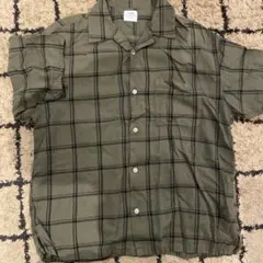 coen ダークグリーンチェック柄　開襟シャツ