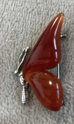 赤瑪瑙ブローチ　蝶デザイン