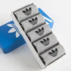 【12月3日限定】アディダス ミドル丈ソックス（1箱5足入り）グレー