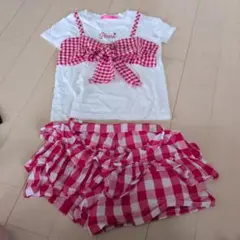 RONI 半袖Tシャツ ギンガムチェック リボン　上下セットのサムネイル