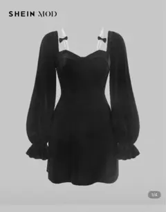 SHEIN MOD ハートネック パール 装飾 ベルベットドレス