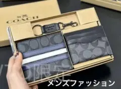 新品未使用品COACH二つ折り財布ストライプシグネチャーキーホルダー付三点セット