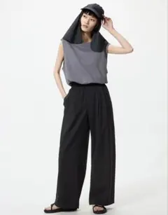 UNIQLO イージータックパンツ　ワイドパンツ ブラック Lサイズ