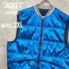 レアカラー90s《ナイキ》スウッシュ刺繍ナイロンベスト 中綿/ブルー/2XL