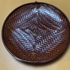 籃胎漆器 円形菓子器 編み込み模様 直径約23cm