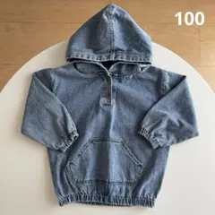 新品 (100) denim hoodie デニム 韓国子供服 bonito