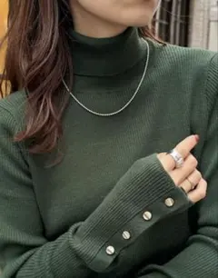 ディスコート リブ袖口ボタンタートル リブタートルニット ブルーグレー