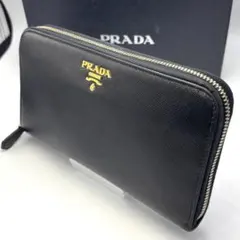 【美品・箱付】プラダ 長財布 サフィアーノ レザー ブラック　ゴールドロゴ