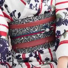 【ニコアンティーク】小袋帯　リバーシブル　赤　黒　唐草模様？　瓢箪のサムネイル