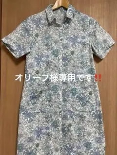 みなとのてんらんかい 花柄 リバティ柄 半袖シャツ ワンピースブルー系 