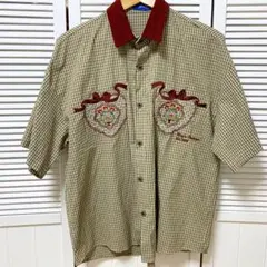 新品 HOOK -select- 異素材襟の古着風刺繍入りチェック柄ビッグシャツ