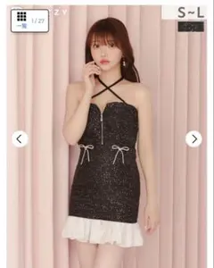 スパンコール輝くクロスネックと谷間ジップマーメイドミニ丈キャバドレス