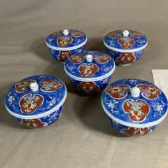 希少 最高級 有田焼 其泉造 金彩 赤絵 丸紋 古伊万里 蓋付丼 五個