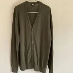 ★UNIQLO★エクストラファインメリノVネックカーディガン☆メンズL グリーン
