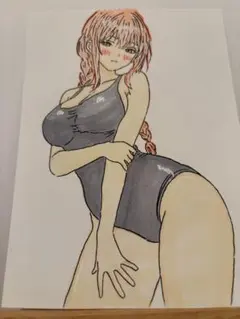 手描きイラスト ファンアート 2枚目から半額！！水着 チェンソーマン　マキマ