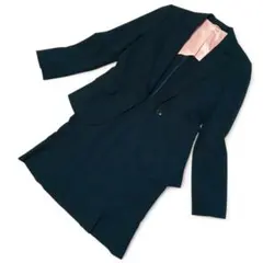 【極美品】P.S.FA スカートスーツ 9号&7号 濃紺 ストライプ ピンク裏地